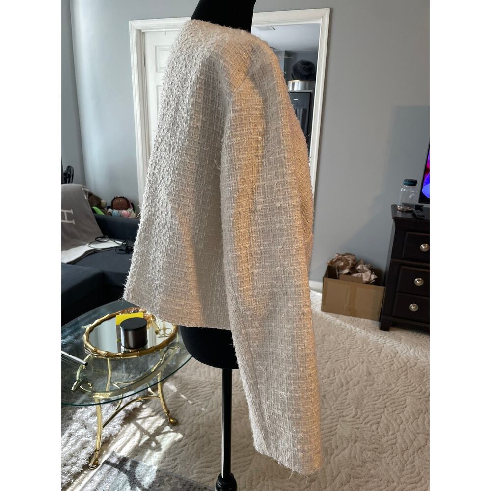 H&M Ivory Bouclé Textured Jacket XL Cropped Lady Jacket - Picture 6 of 8